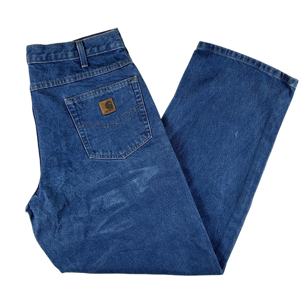 Carhartt Jeans Mens 36x31 Stone Wash Blue Relaxed Straight Denim Zip Fly